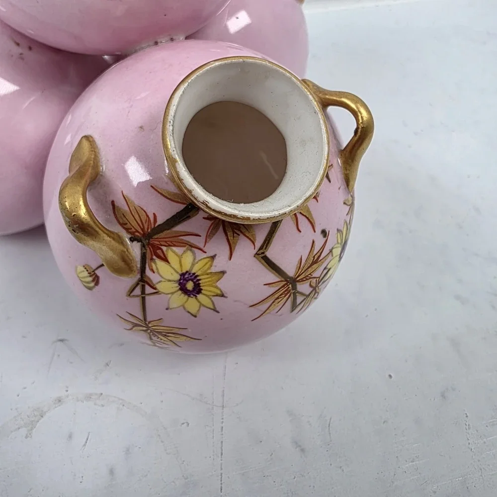 Antique‎ Royal Worcester Pink Stacked Ball Bulb Quadtriple Vase 5
